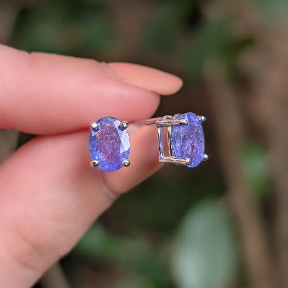 AAA Natural Tanzanite Oval Stud Earrings - Image 11