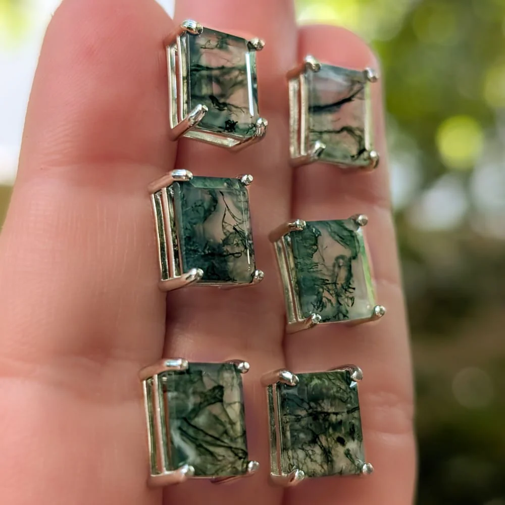 The Audie - Natural Moss Agate Stud Earrings - Image 14