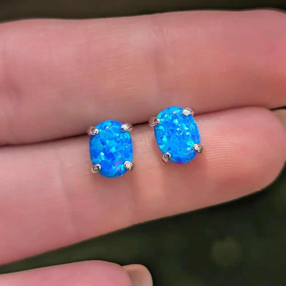 Australian Blue Opal Stud Earrings - Image 4