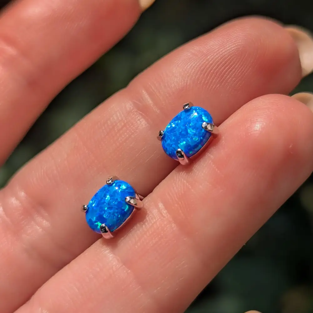 Australian Blue Opal Stud Earrings - Image 5
