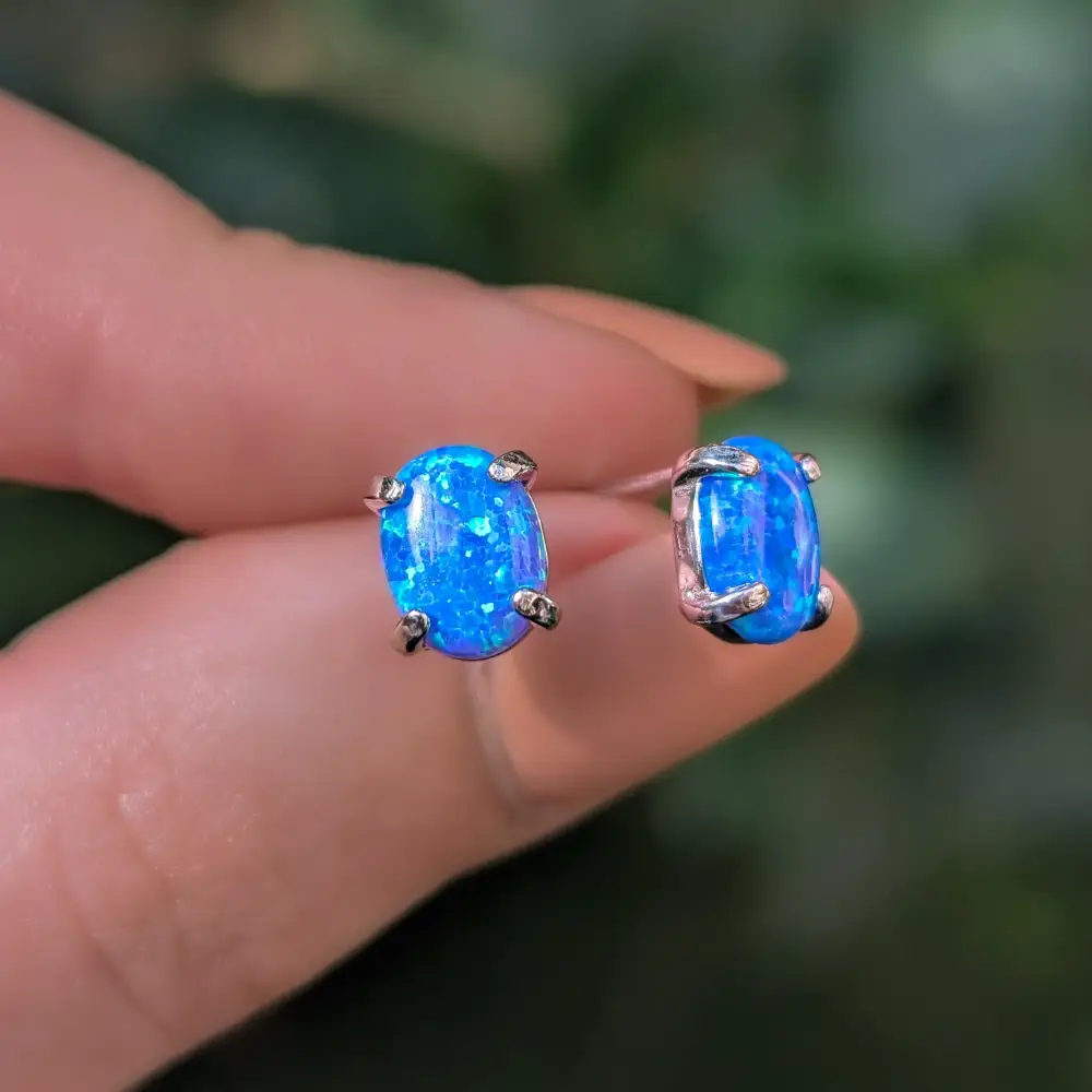 Australian Blue Opal Stud Earrings - Image 6