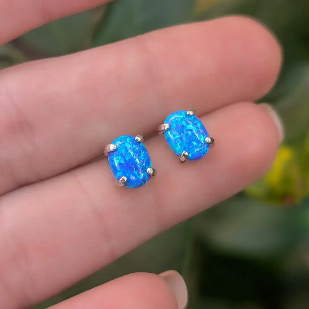 Australian Blue Opal Stud Earrings - Image 7