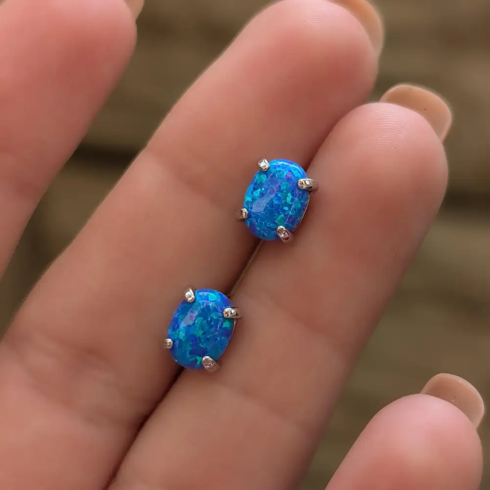 Australian Blue Opal Stud Earrings - Image 8