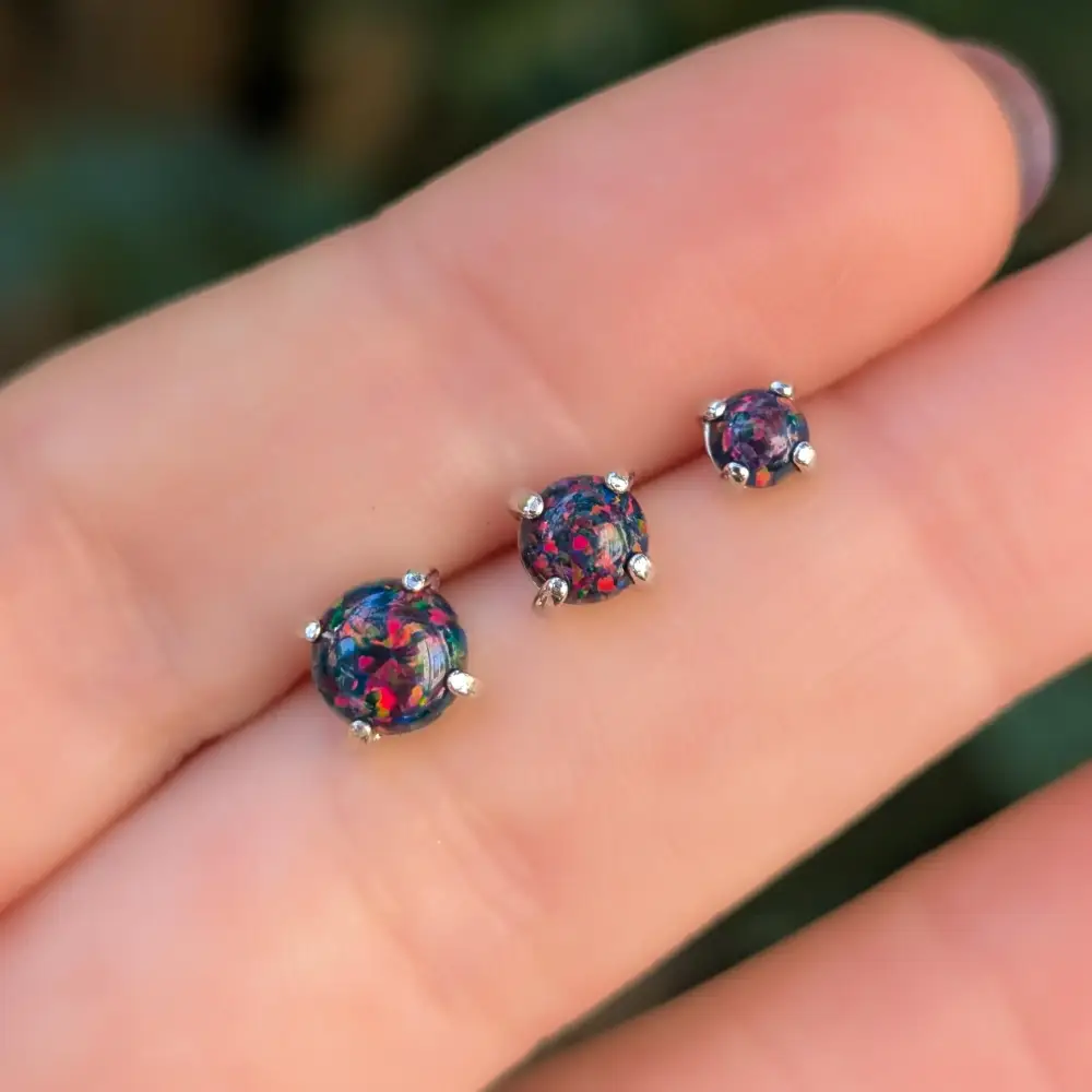 Black Opal Stud Earrings - Image 4