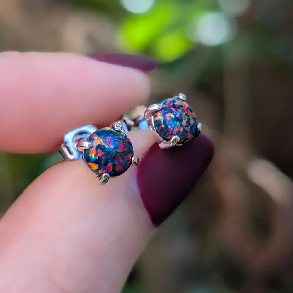 Black Opal Stud Earrings - Image 5