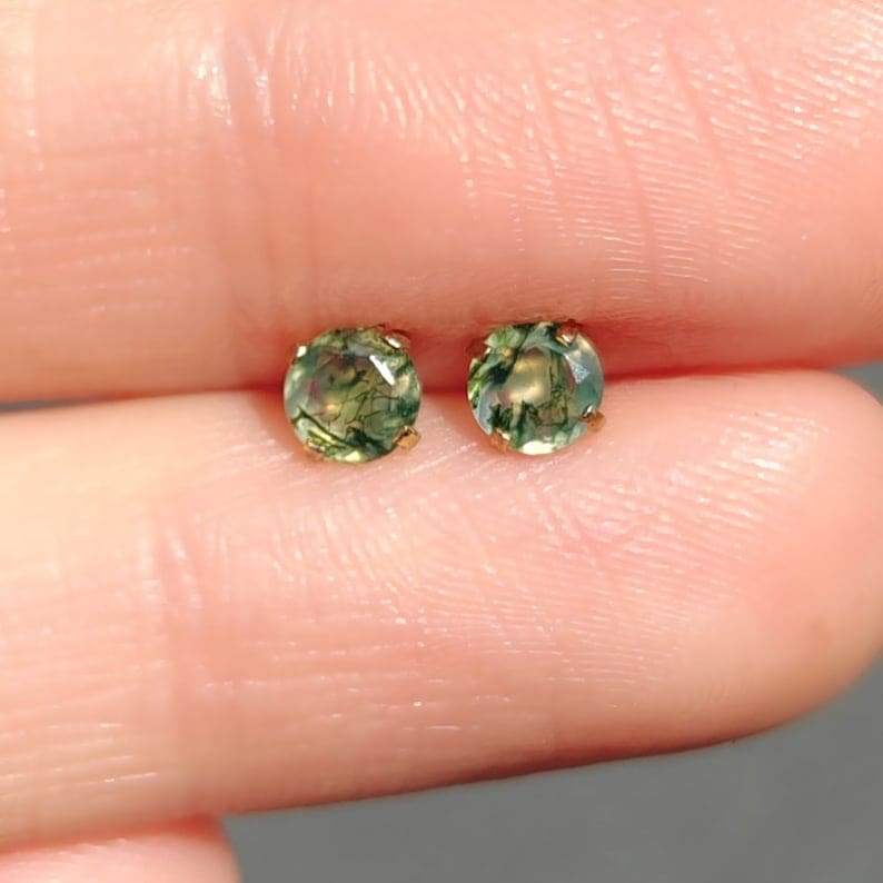 Moss Agate Stud Earrings - Image 5