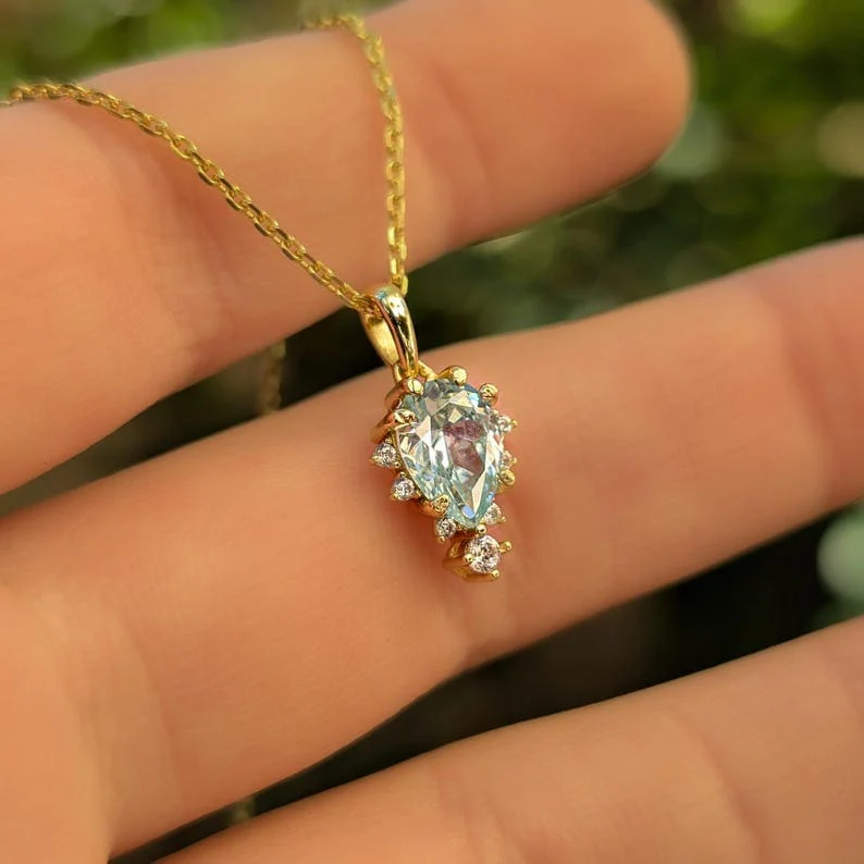 Celestial Drop - Aquamarine Upside-Down Teardrop Necklace - Image 4