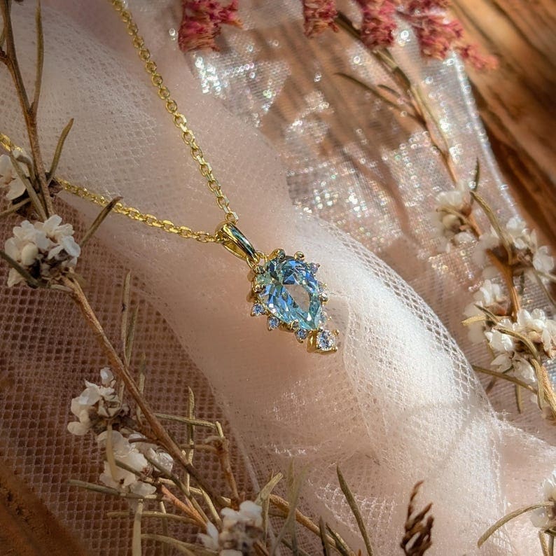 Celestial Drop - Aquamarine Upside-Down Teardrop Necklace - Image 6