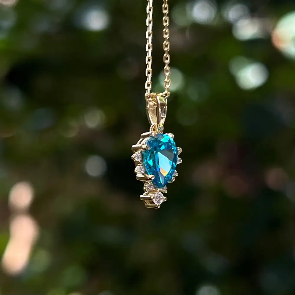 Celestial Drop - Blue Topaz Upside-Down Teardrop Necklace - Image 6