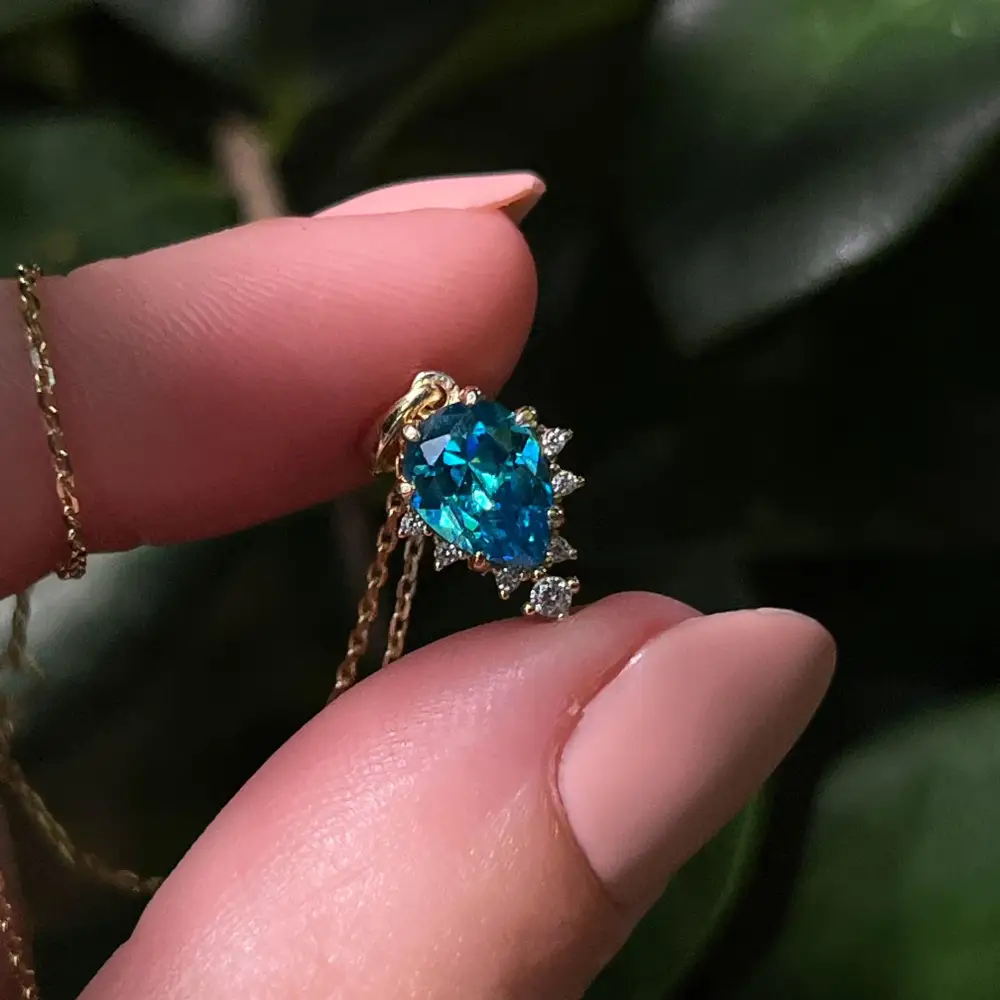 Celestial Drop - Blue Topaz Upside-Down Teardrop Necklace - Image 7