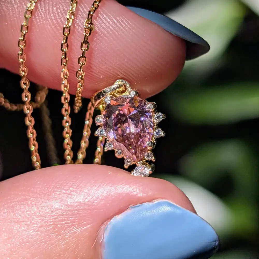 Celestial Drop - Pink Tourmaline Upside-Down Teardrop Necklace - Image 4