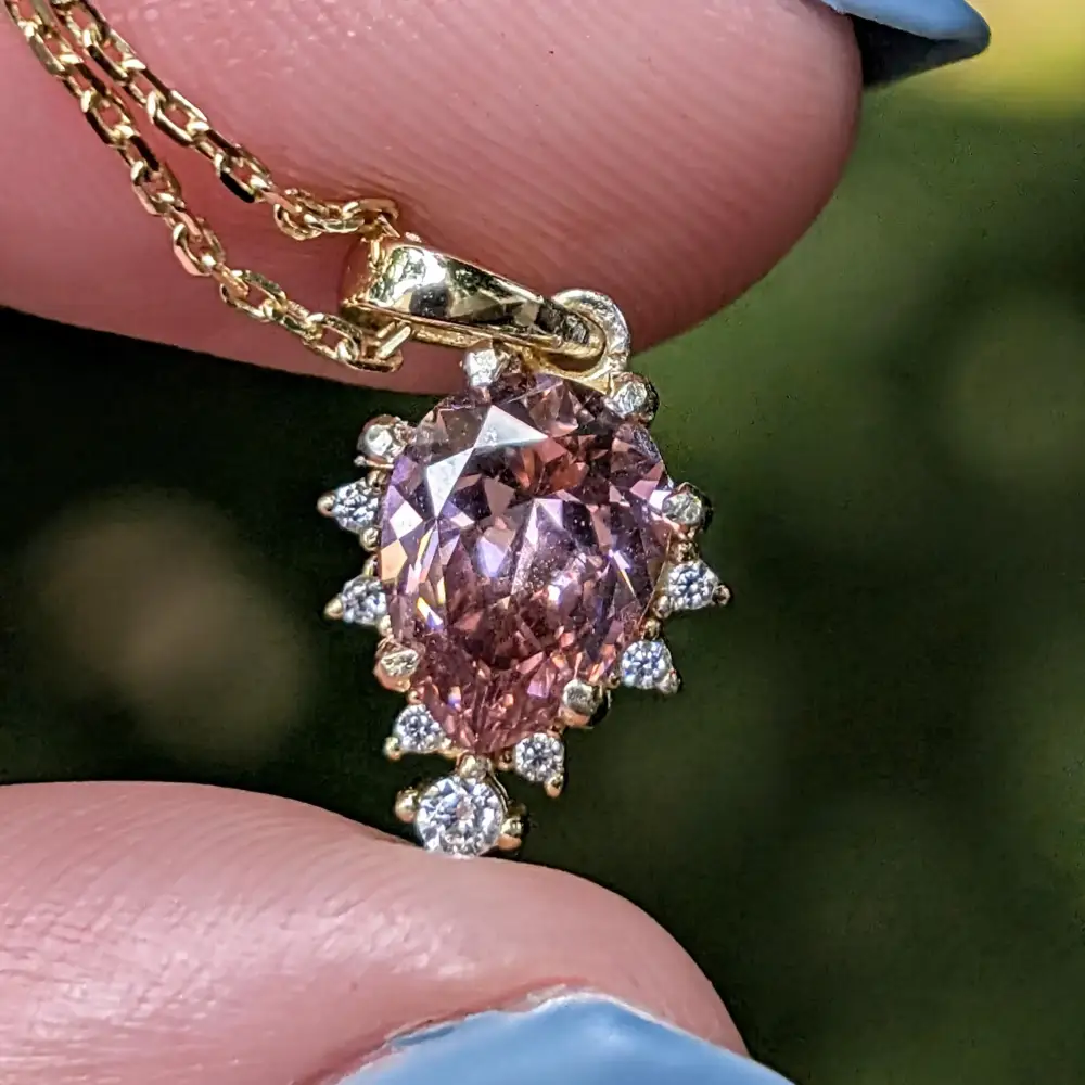 Celestial Drop - Pink Tourmaline Upside-Down Teardrop Necklace - Image 5