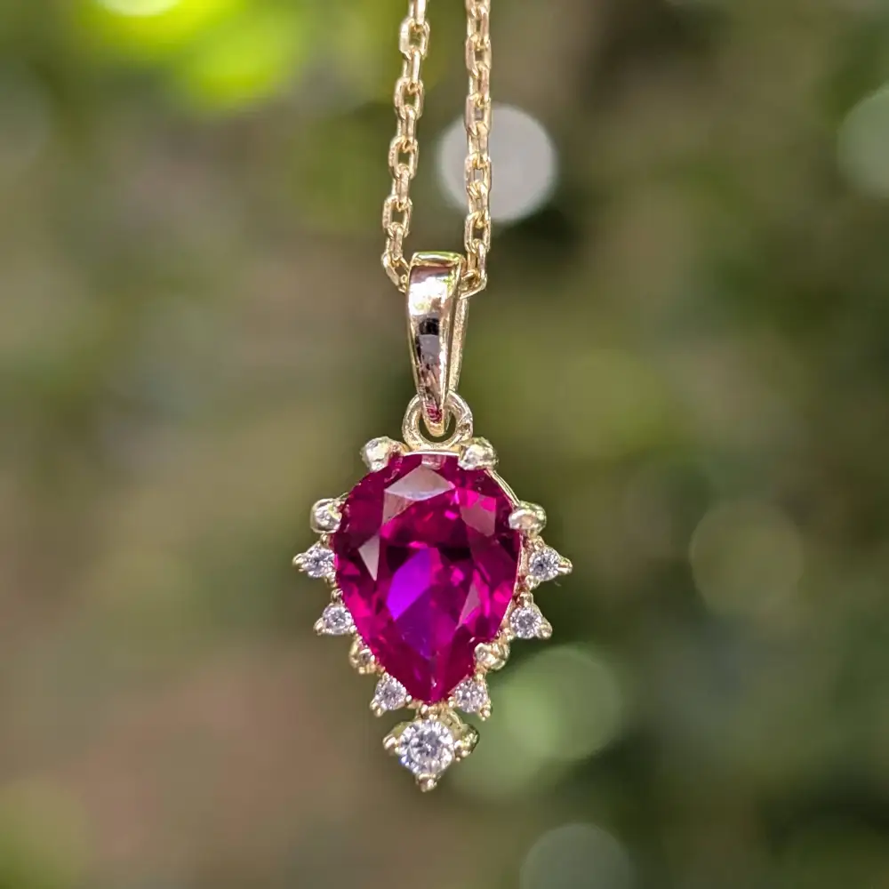 Celestial Drop - Ruby Upside-Down Teardrop Necklace - Image 5