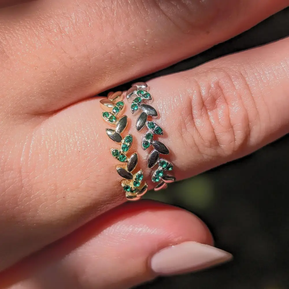 Emerald Laurel Leaf Half Eternity Band