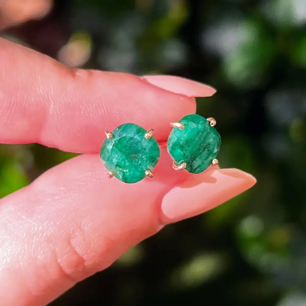 Natural Emerald Stud Earrings - Image 4