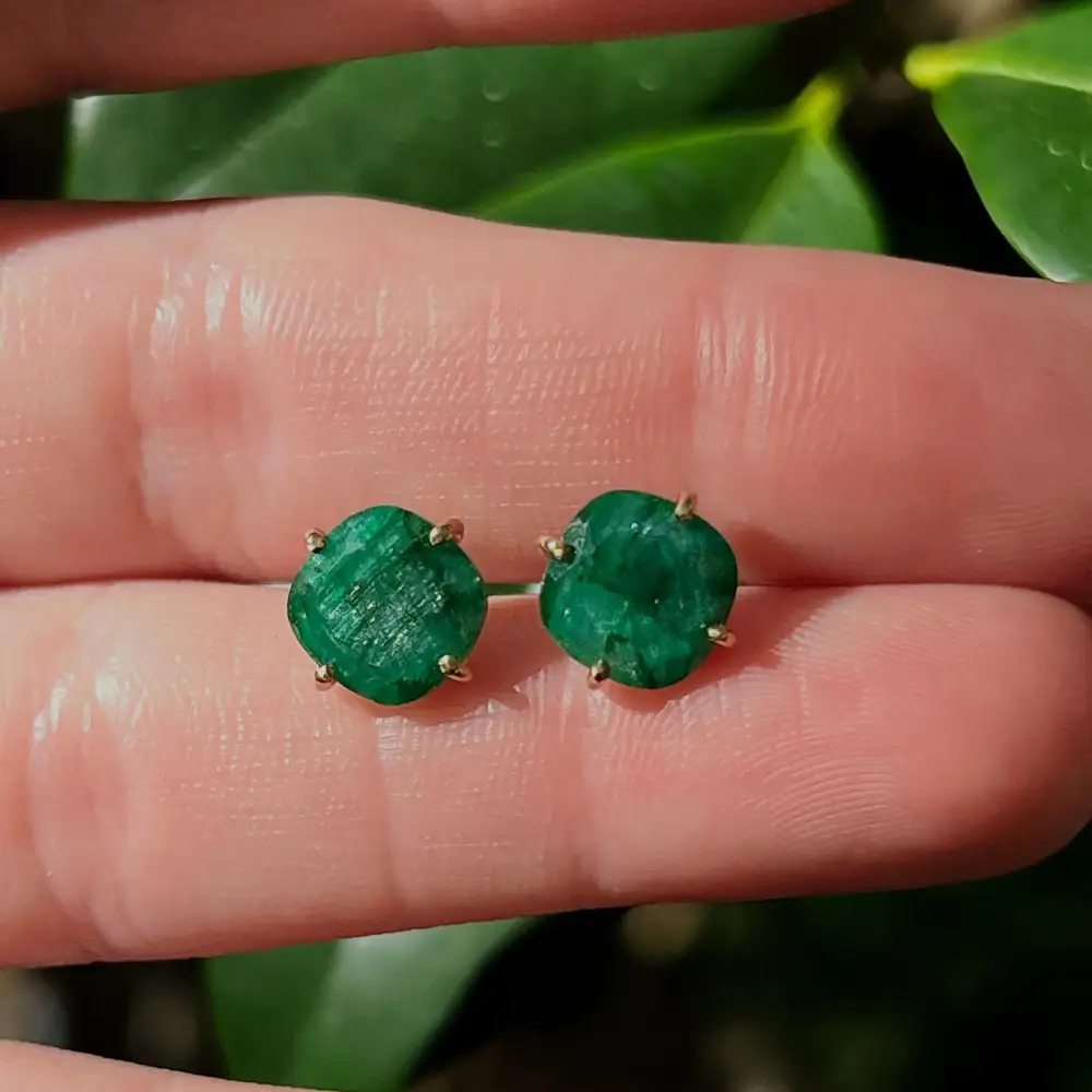 Natural Emerald Stud Earrings - Image 5