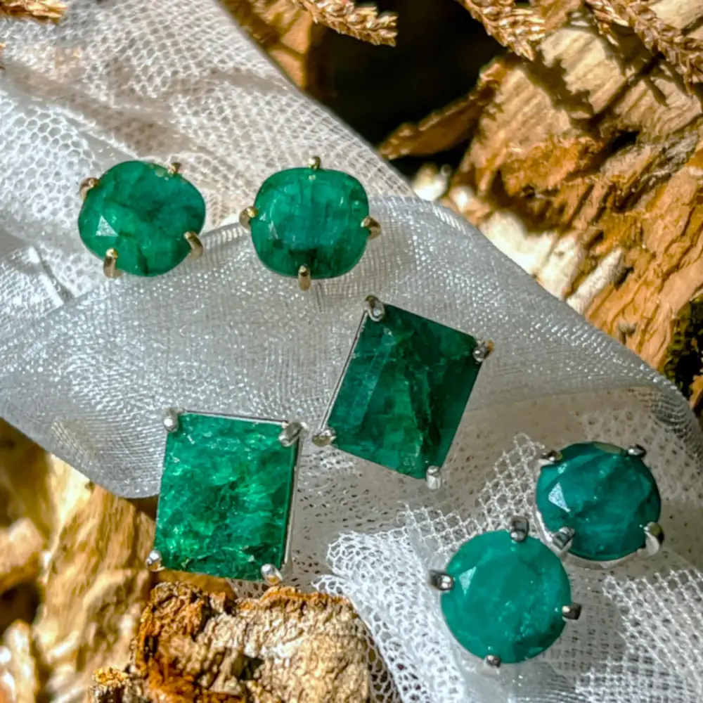 Natural Emerald Stud Earrings - Image 7