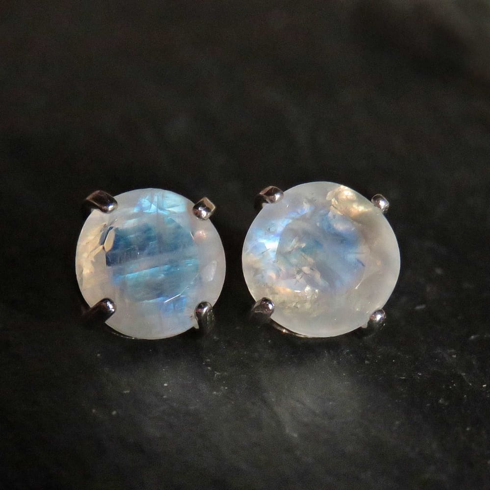 Faceted Moonstone Stud Earrings - Image 4