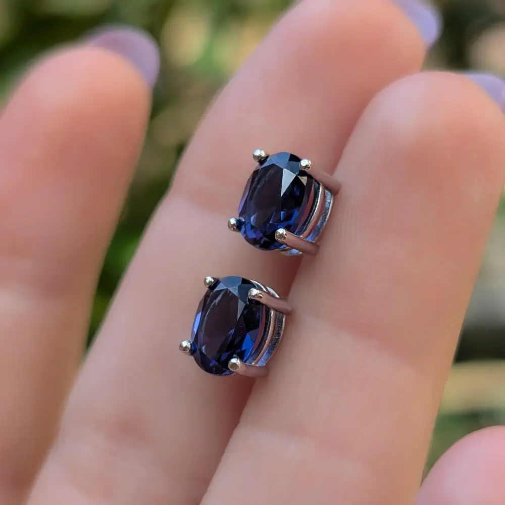 Faceted Oval Sapphire Stud Earrings - Image 10