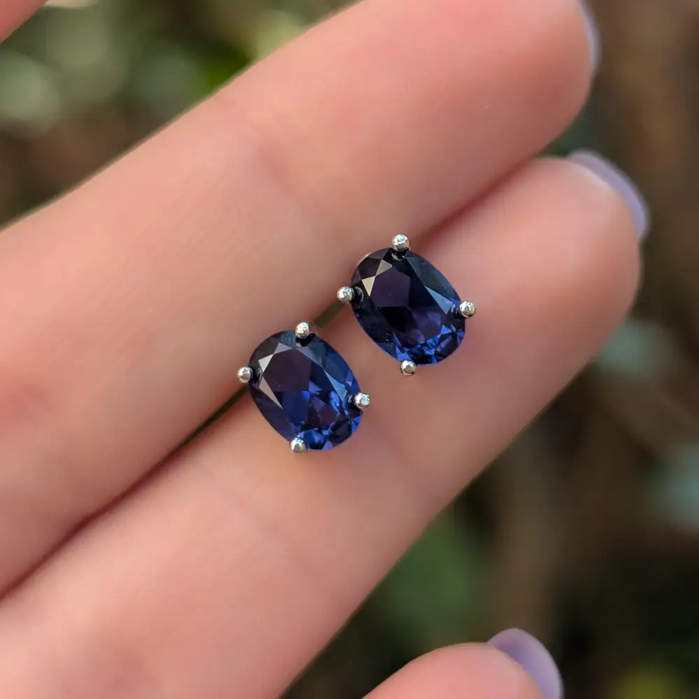 Faceted Oval Sapphire Stud Earrings - Image 4