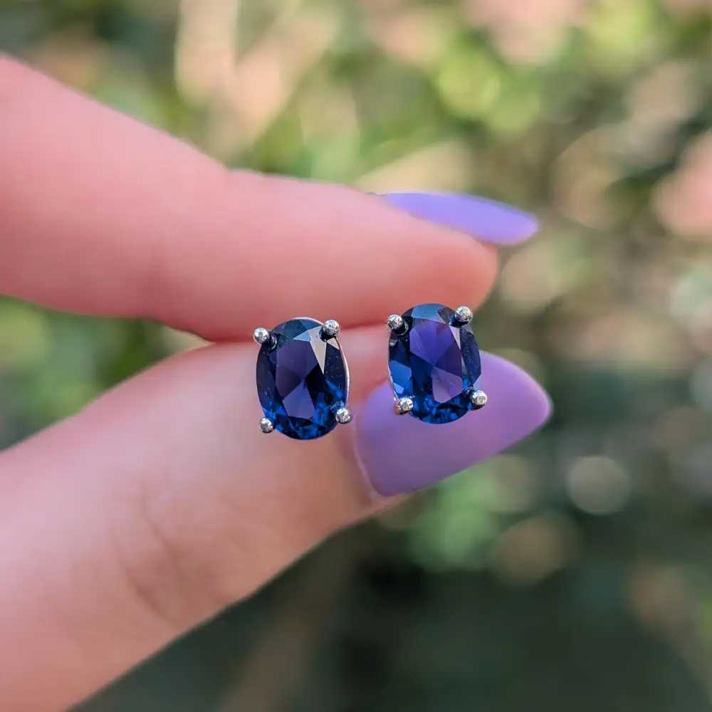 Faceted Oval Sapphire Stud Earrings - Image 5