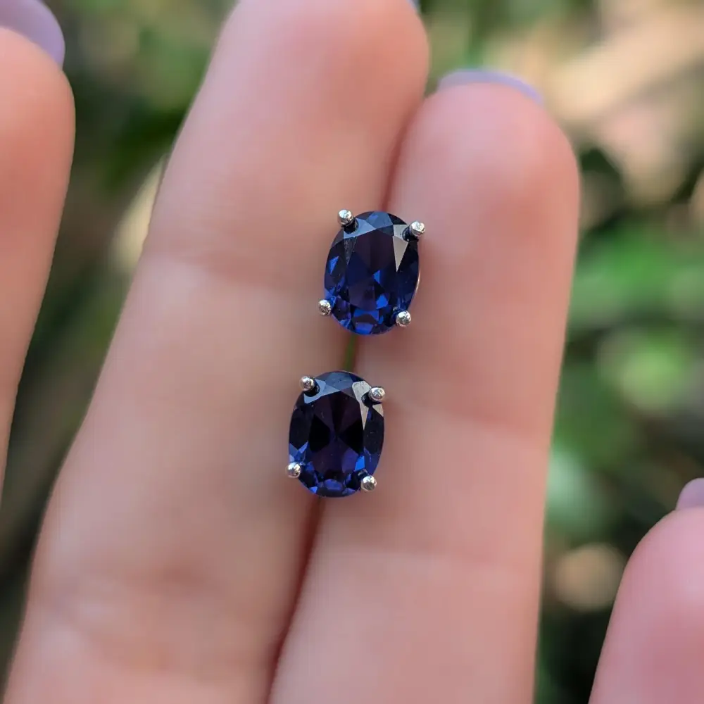 Faceted Oval Sapphire Stud Earrings - Image 6