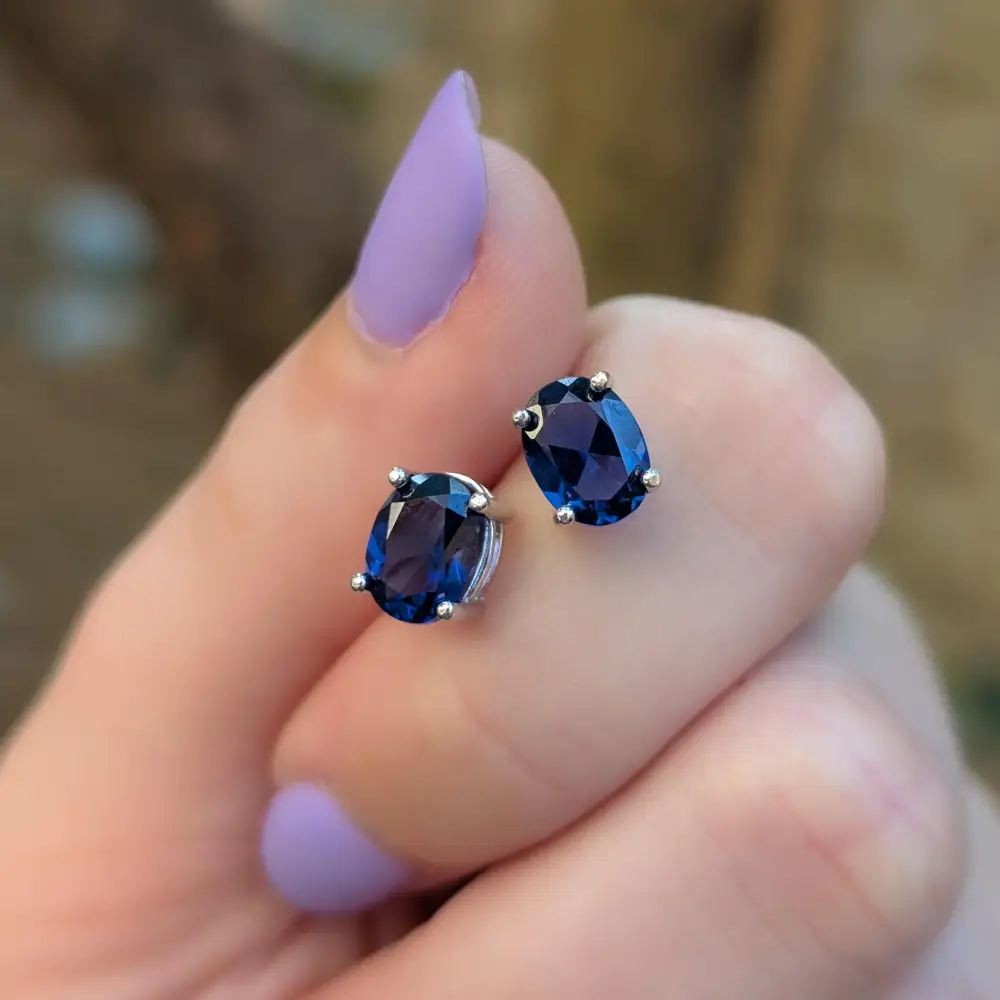Faceted Oval Sapphire Stud Earrings - Image 7