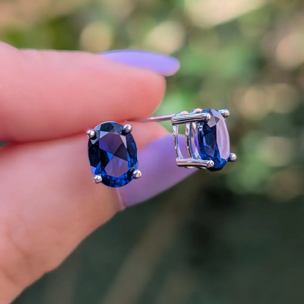 Faceted Oval Sapphire Stud Earrings - Image 8