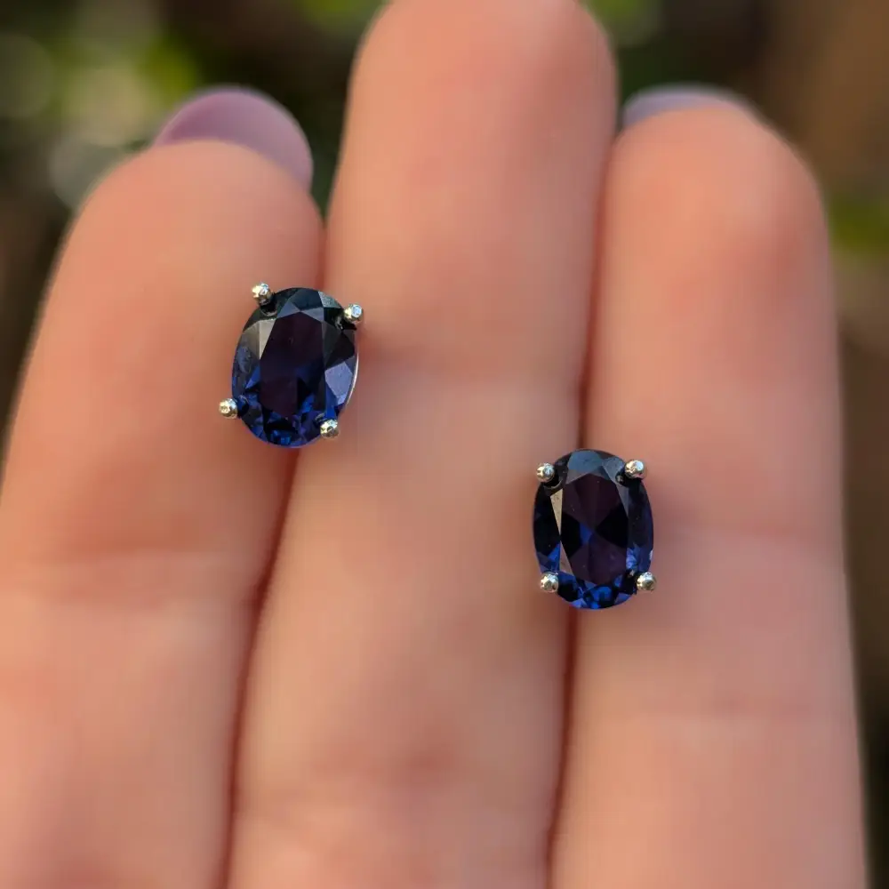 Faceted Oval Sapphire Stud Earrings - Image 9