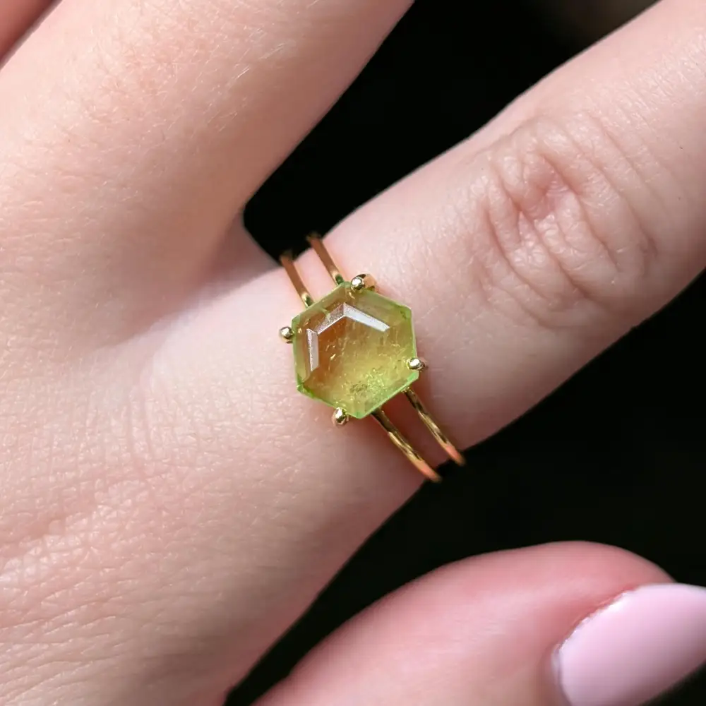 Hexagon Doublet Peridot Ring - Image 2