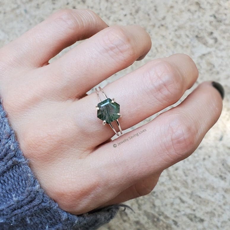 Hexagon Moss Agate Ring - Image 10
