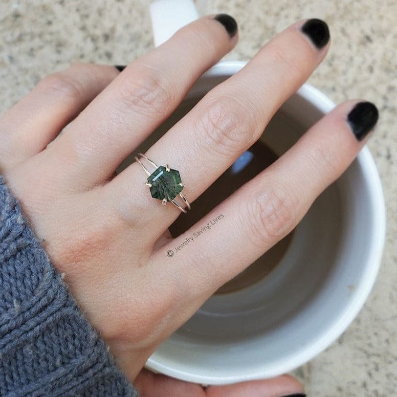 Hexagon Moss Agate Ring - Image 4