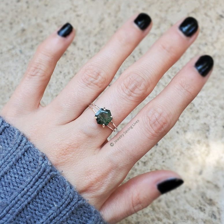 Hexagon Moss Agate Ring - Image 5