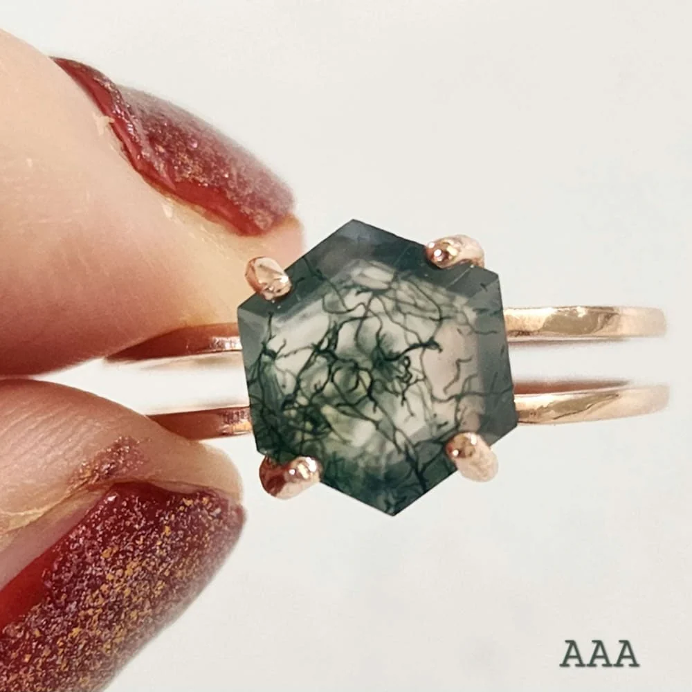 Hexagon Moss Agate Ring - Image 6