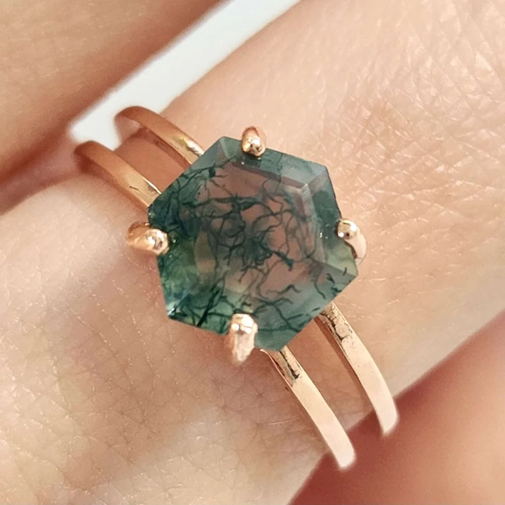 Hexagon Moss Agate Ring - Image 7