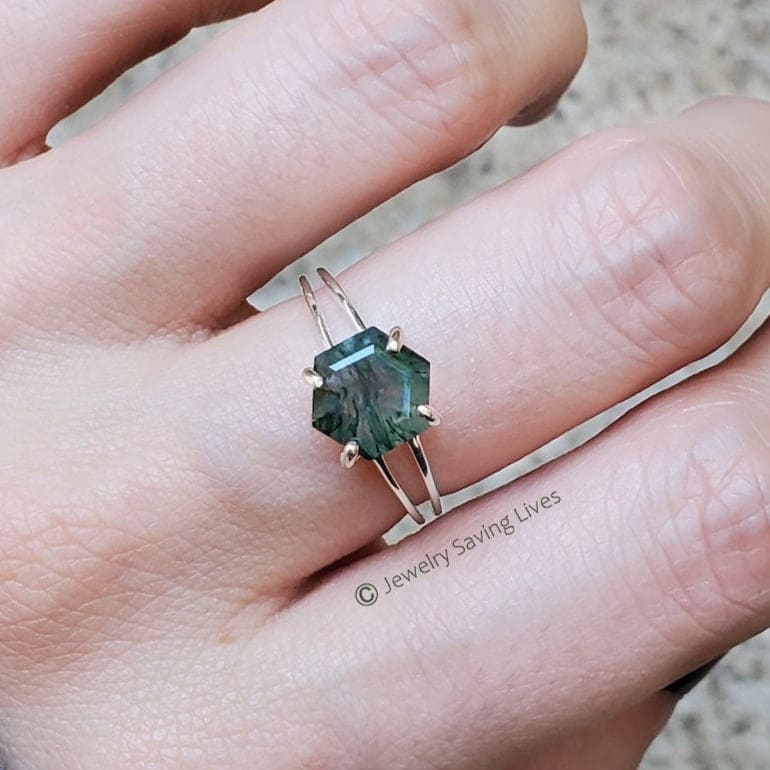 Hexagon Moss Agate Ring - Image 8
