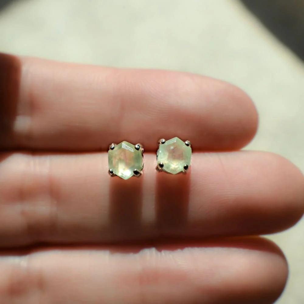 Hexagon Prehnite Stud Earrings - Image 2