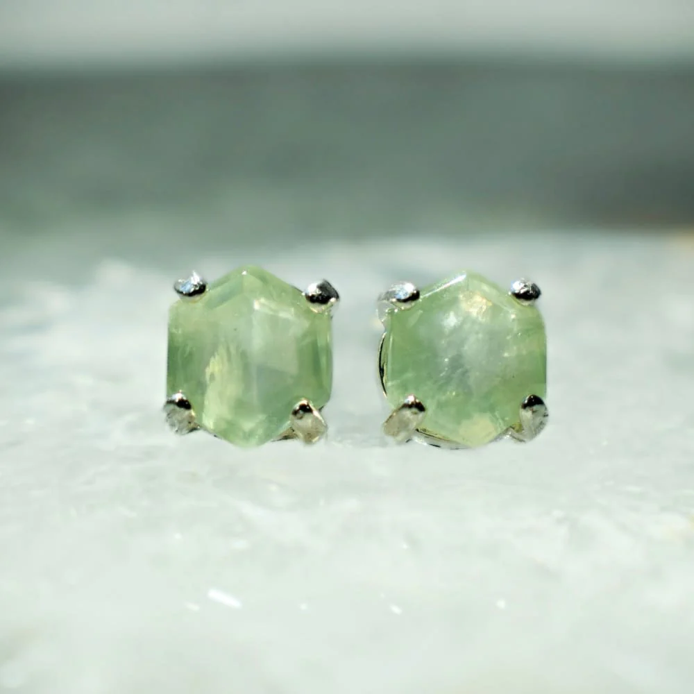 Hexagon Prehnite Stud Earrings - Image 4