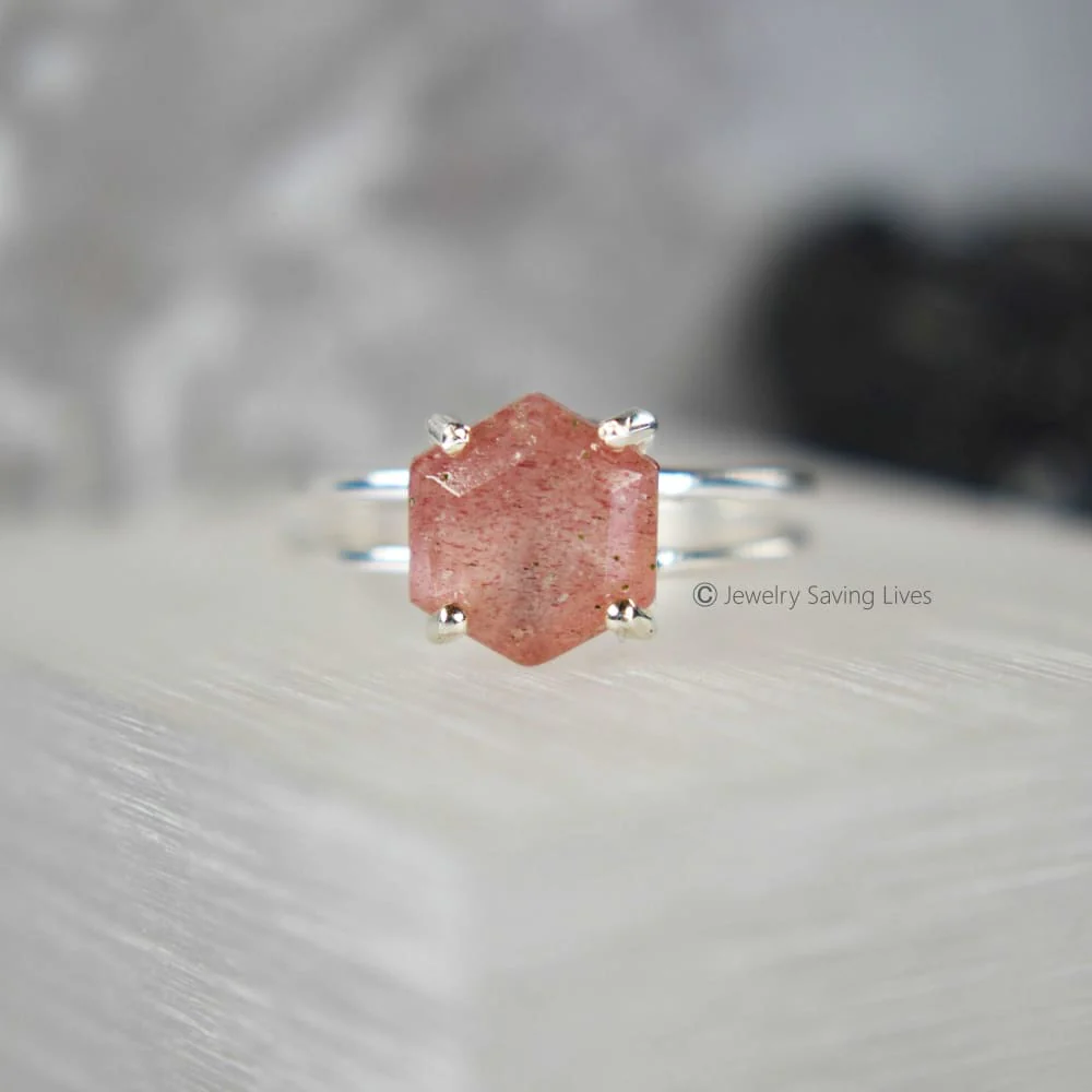 Hexagon Strawberry Quartz Ring - Image 5