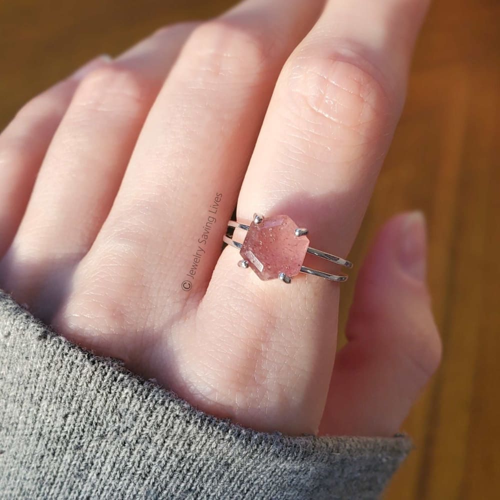 Hexagon Strawberry Quartz Ring - Image 7