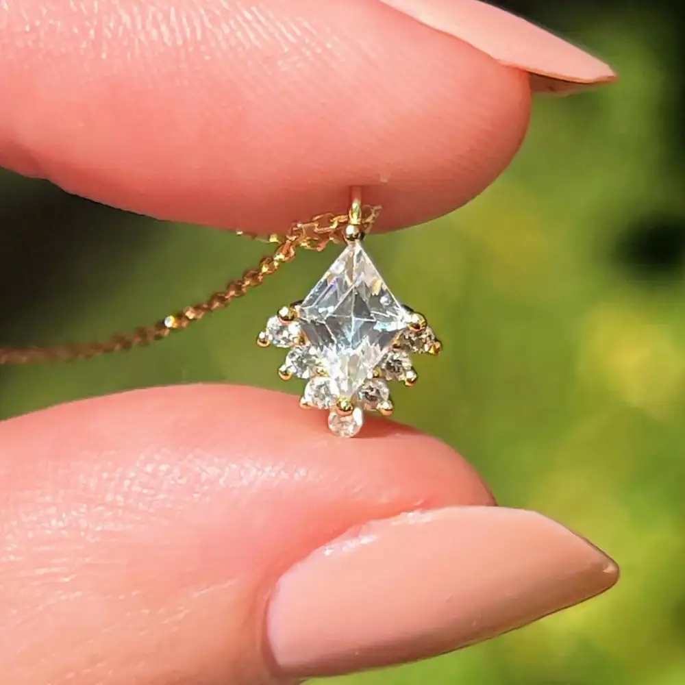 Custom Kite Shaped Half Halo Pendant Necklace - Image 2