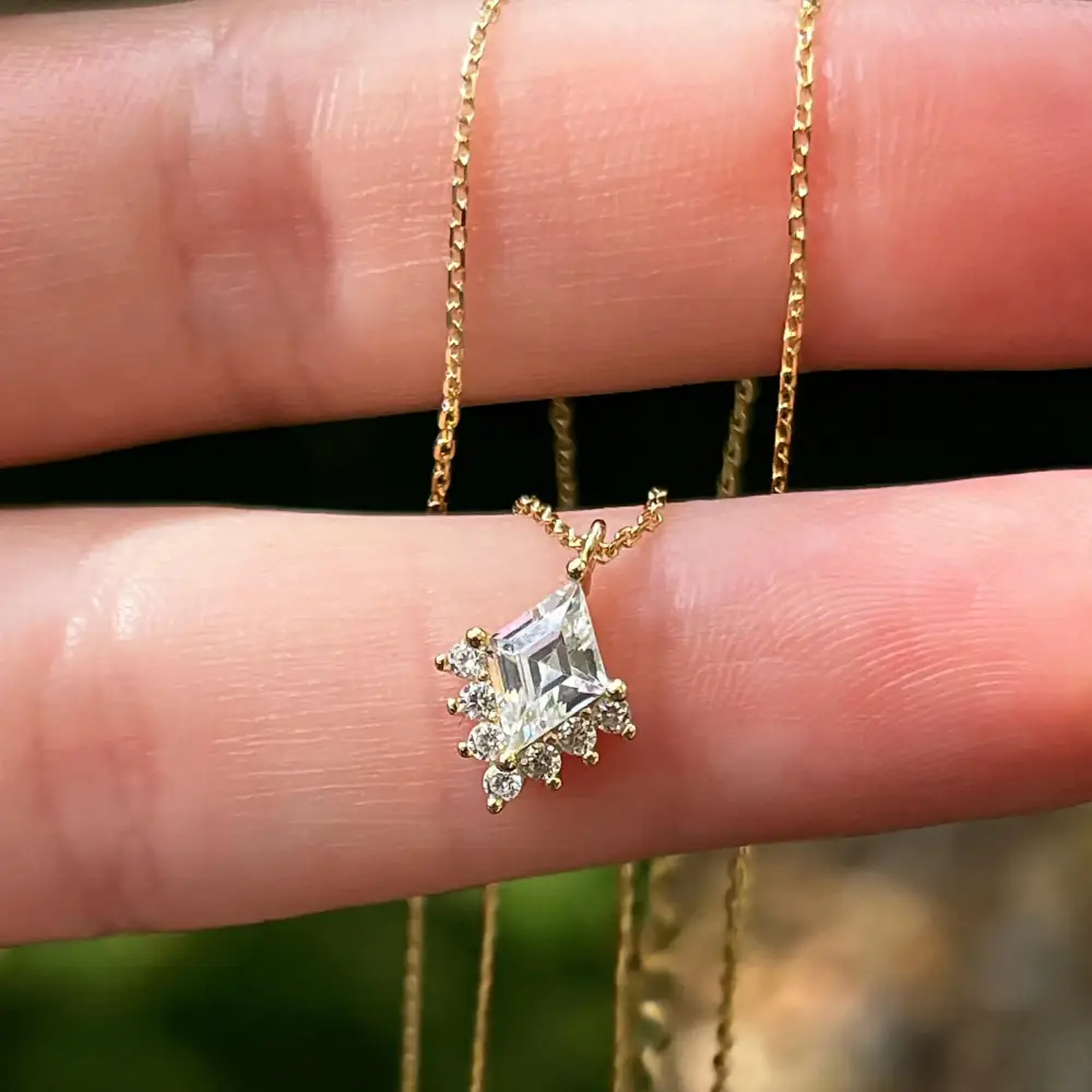 Custom Kite Shaped Half Halo Pendant Necklace - Image 5