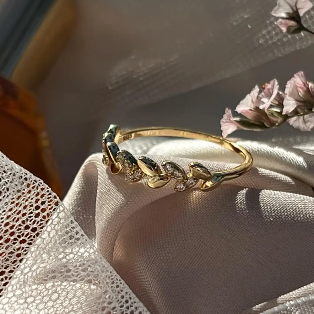 Moissanite Laurel Leaf Half Eternity Band - Image 7