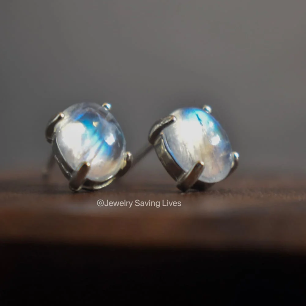Oval Moonstone Stud Earrings - Image 4