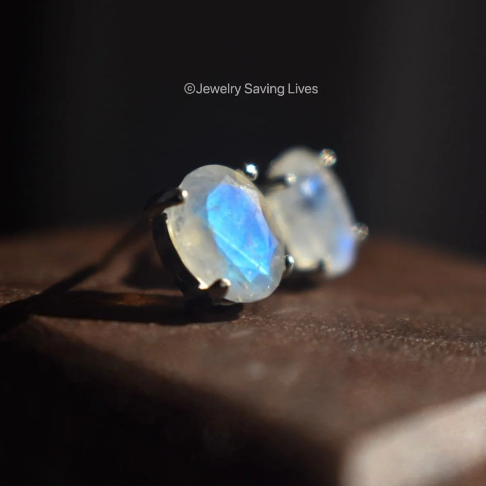 Oval Moonstone Stud Earrings - Image 5