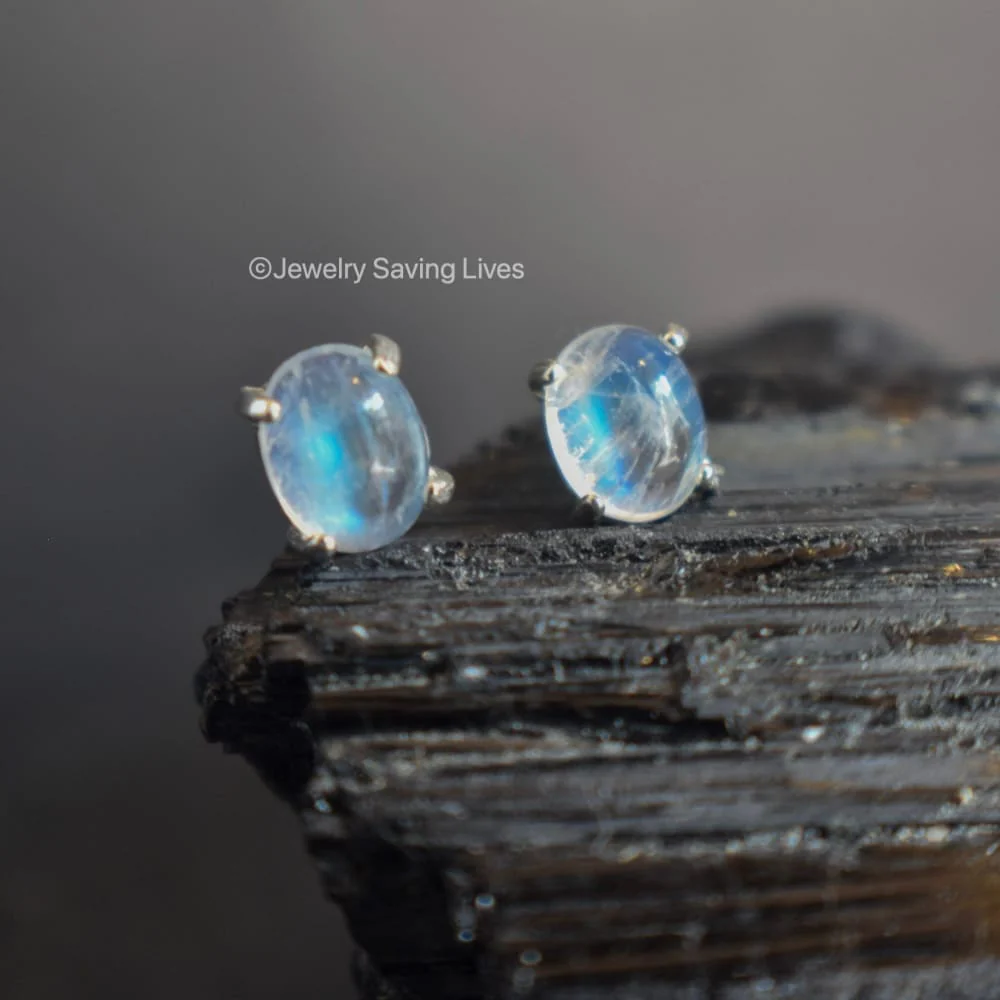 Oval Moonstone Stud Earrings - Image 6