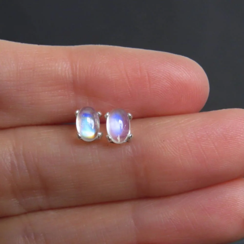 Oval Moonstone Stud Earrings - Image 7