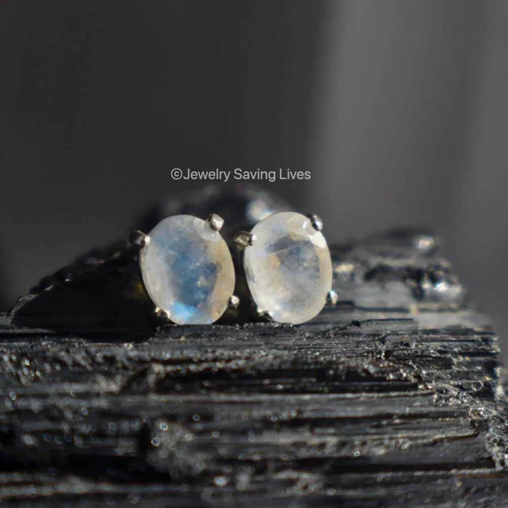 Oval Moonstone Stud Earrings - Image 8