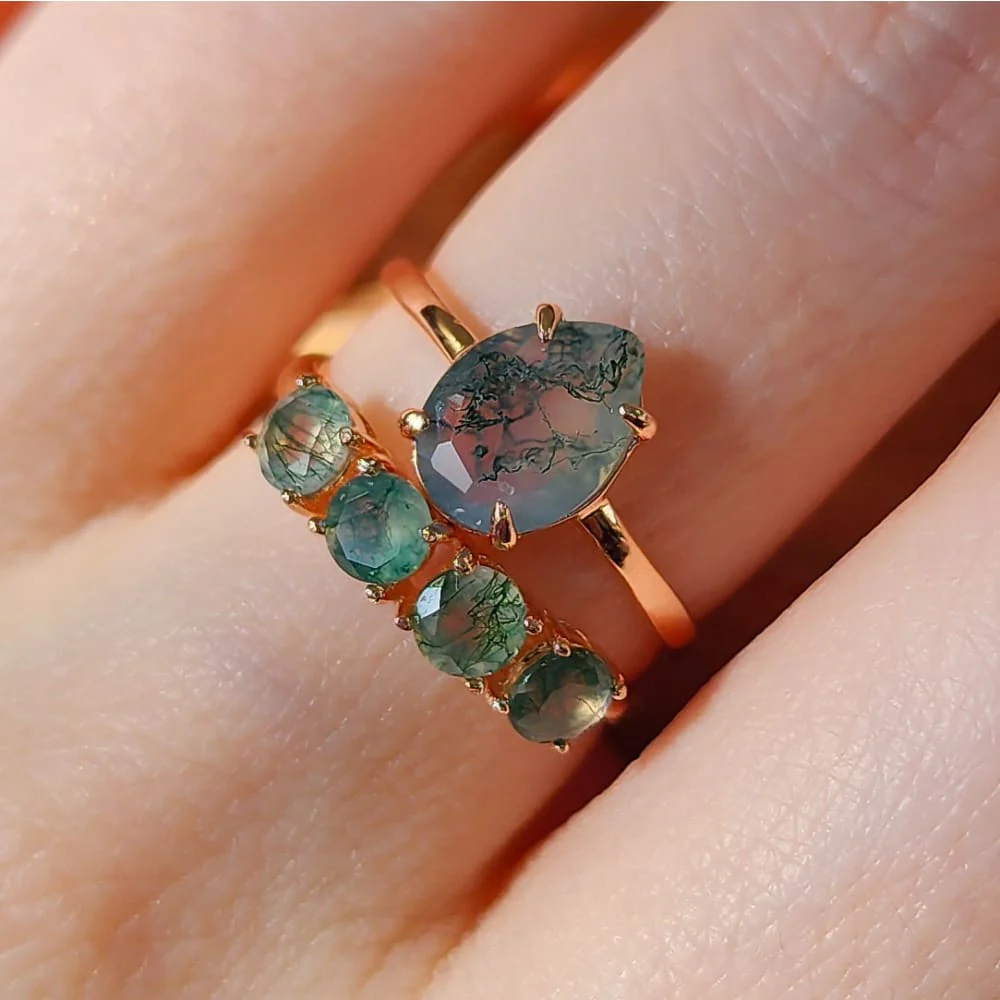 Moss Agate Half Eternity Band - Image 7