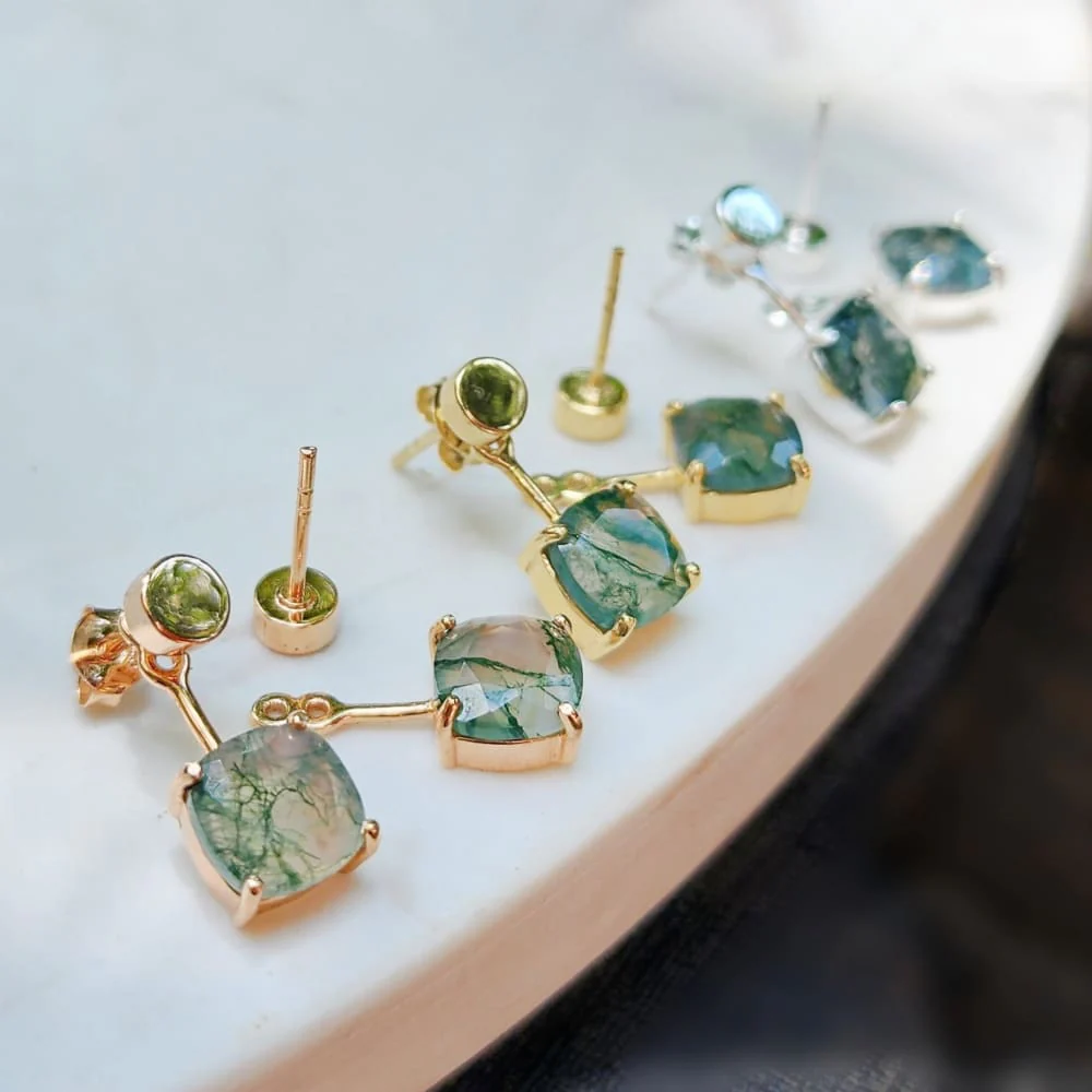 Moss Agate Jacket Dangle Earrings - Image 7
